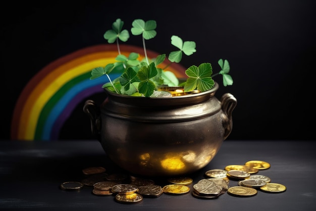 Een pot met gouden munten met een plant die eruit groeit generatieve AI