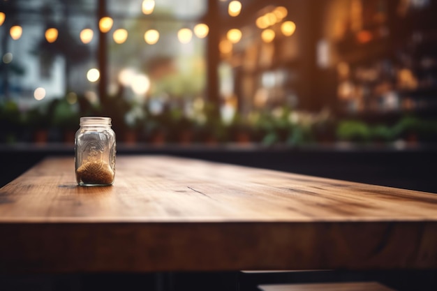 Een pot op een tafel met een onscherpe achtergrond