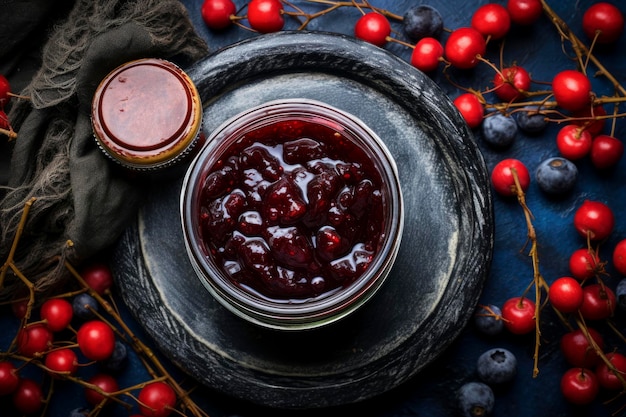 Een pot vol met heerlijke zelfgemaakte jam die de essentie van vers fruit vasthoudt