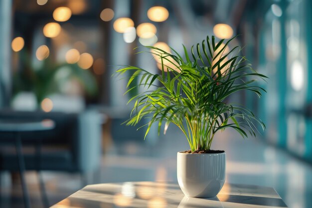 Een potplant op een houten tafel