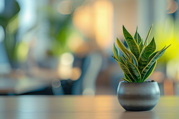 Een potplant op een houten tafel