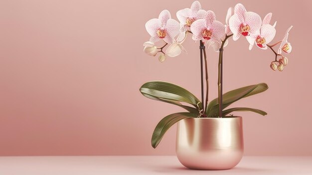 Foto een potplant vol delicate roze bloemen die elke ruimte een vleugje schoonheid toevoegt