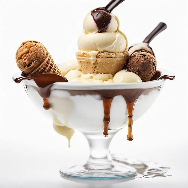 een pourover ijs met twee toppen in één schaal reclame voedsel fotografie heerlijke witte ba