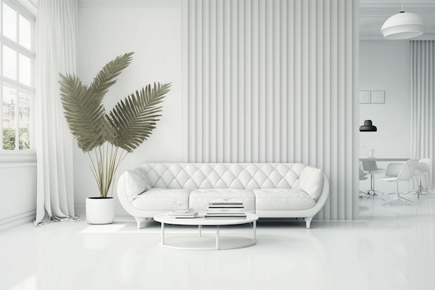 Een prachtig beeld van een woonkamer met wit Pantone-decor en opvallende meubels