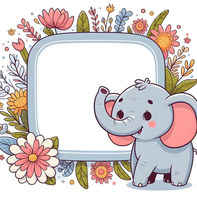 Een prachtig bloemenframe met een baby olifant