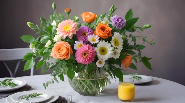 Een prachtig boeket verse bloemen brengt elegantie aan de tafel Premium Images