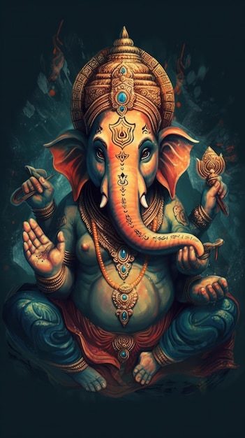 Een prachtig Ganesha-beeld voor mobiel behang Ganesha-behang ai generatief