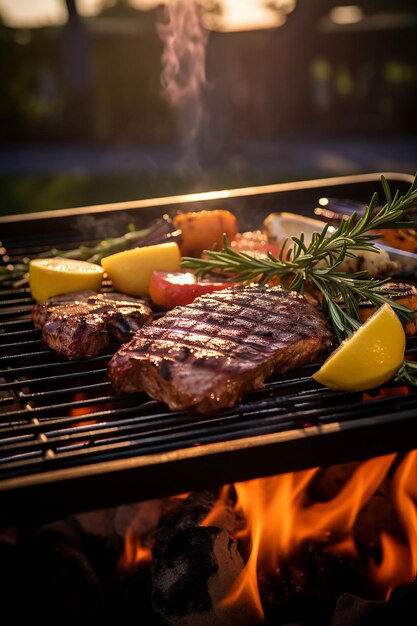 Een prachtig georkestreerde grill scène genomen tijdens het gouden uur