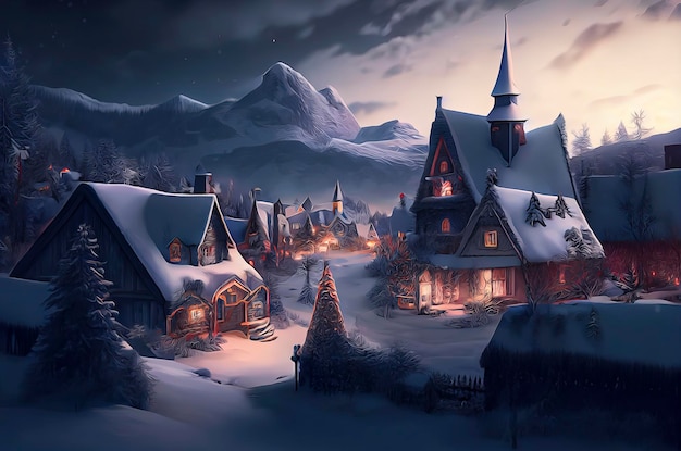 Een prachtig kerstdorp in de bergen Winterlandschap
