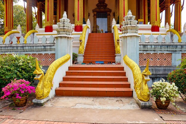 Een prachtig panoramisch uitzicht op de tempel Wat Phra Kaew in Vientiane Laos