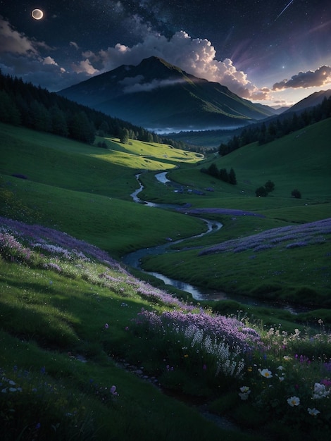 een prachtig portret van een groene valleizonsondergang