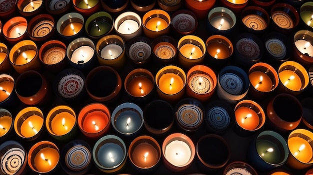 Een prachtig uitzicht op verschillende gekleurde dal-verlichtingsontwerpen met kaarsen voor Diwali