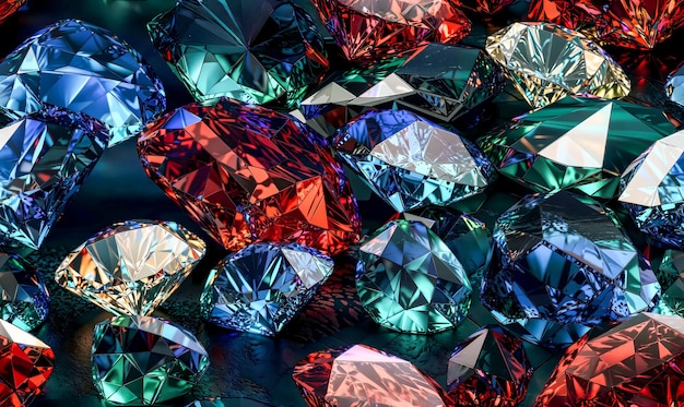 Foto een prachtige 3d-weergave van een naadloos patroon van levendige en kleurrijke diamanten en edelstenen
