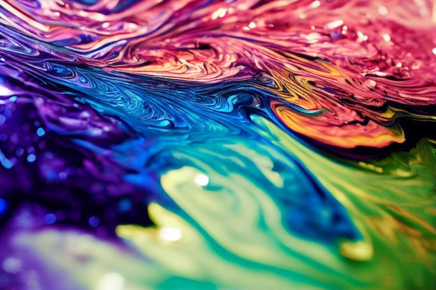 Een prachtige abstracte achtergrond van epoxyharskunst Abstracte compositie voor uw ontwerp kleurrijke verf glitter olie water getextureerd behang