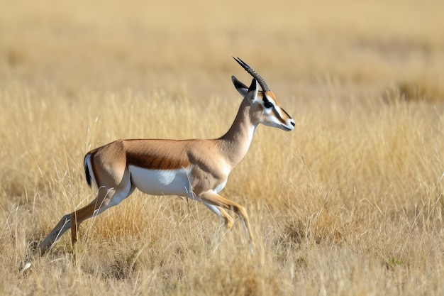 Een prachtige afbeelding van de elegante vorm van een gazelle die de uitgestrekte savanne doorkruist.