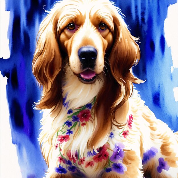 Een prachtige Afghaanse windhond aquarel schilderij Graceful Elegance Generative AI