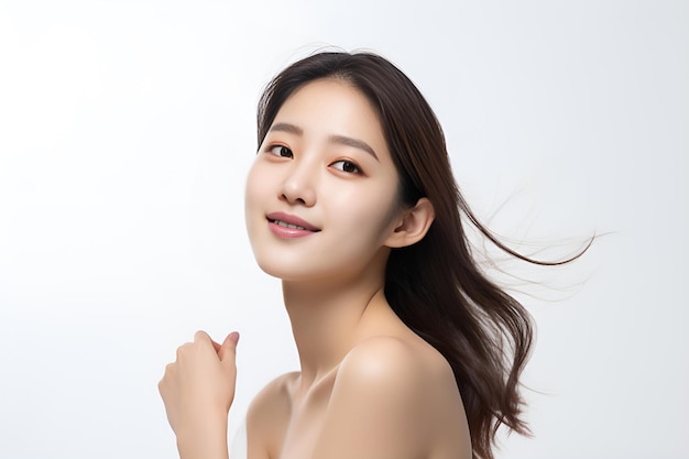 Een prachtige Aziatische Koreaanse Beauty Aesthetic Skincare Model met een perfecte huid glimlach geïsoleerd