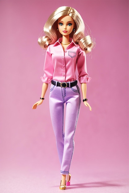 Een prachtige barbiepop met roze shirt