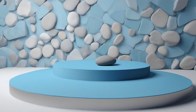 Een prachtige blauwe achtergrond voor presentaties met een podium en metselwerk ronde stenen