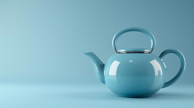 Een prachtige blauwe theepot zit op een blauwe tafel de theepot is gemaakt van keramiek en heeft een zilveren spuit en handvat