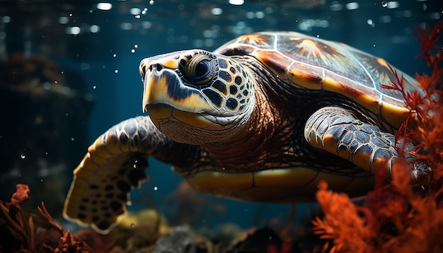 Een prachtige blauwe zeeschildpad die zwemt in tropische wateren, gegenereerd door kunstmatige intelligentie