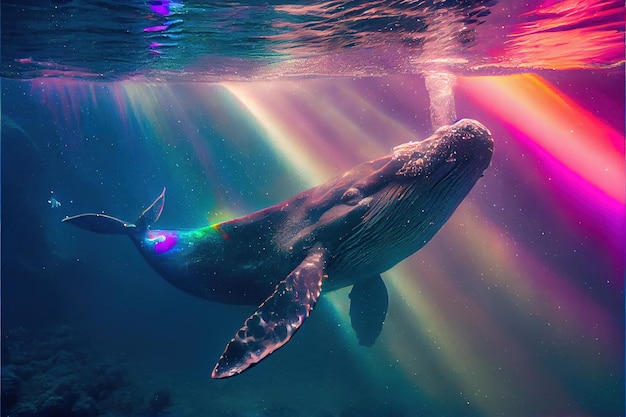 Een prachtige bultrug zwemt in de oceaan Een walvis in zijn oorspronkelijke element