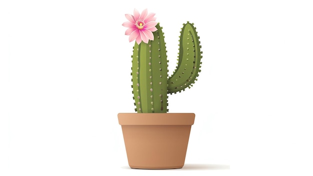 Een prachtige cactus in een pot met een roze bloem de cactus is groen en heeft scherpe doornen de pot is bruin en van klei