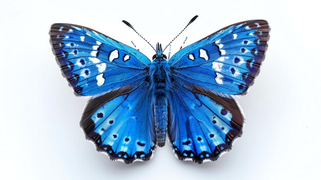 Foto een prachtige close-up foto van een blauwe vlinder met ingewikkelde details en levendige kleuren