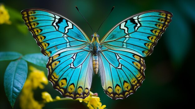 Een prachtige close-up van een blauw-groene vlinder