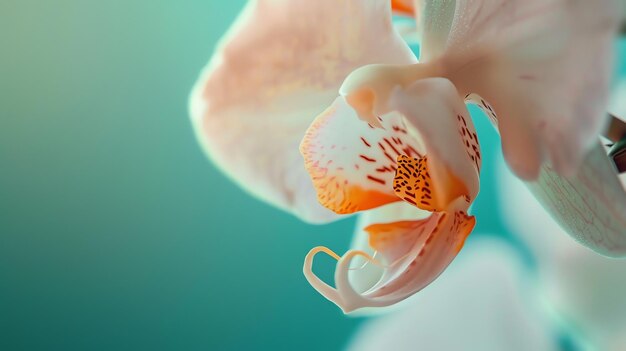 Foto een prachtige close-up van een witte en gele orchidee bloem met een wazige achtergrond de orchidee is in focus en heeft een delicate maar levendige uitstraling