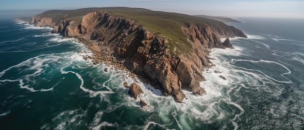 Een prachtige foto van een rotsachtig strand met een klif van bovenaf Luchtfoto Panoramische opname Generatieve AI