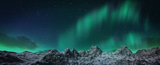 Een prachtige groene aurora die over de heuvels danst.