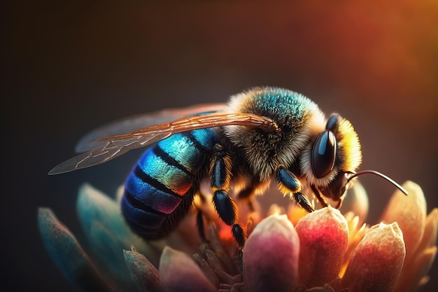 Een prachtige honingbij verzamelt stuifmeel van een bloemblad in deze verbluffende macrofotografie die de schoonheid van de natuur en dieren in het wild laat zien.