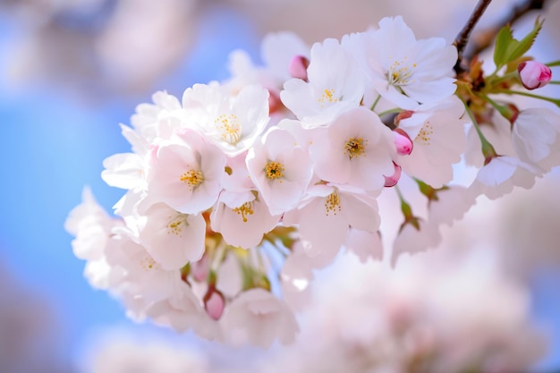 Een prachtige kersenboom met witte en roze bloesems die een achtergrond creëren in het lenteseizoen