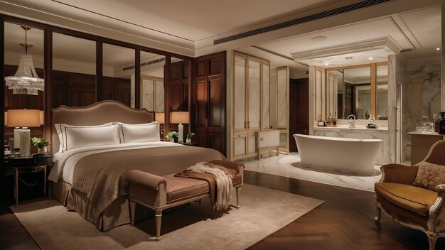 Foto een prachtige luxe slaapkamer in een hotel.
