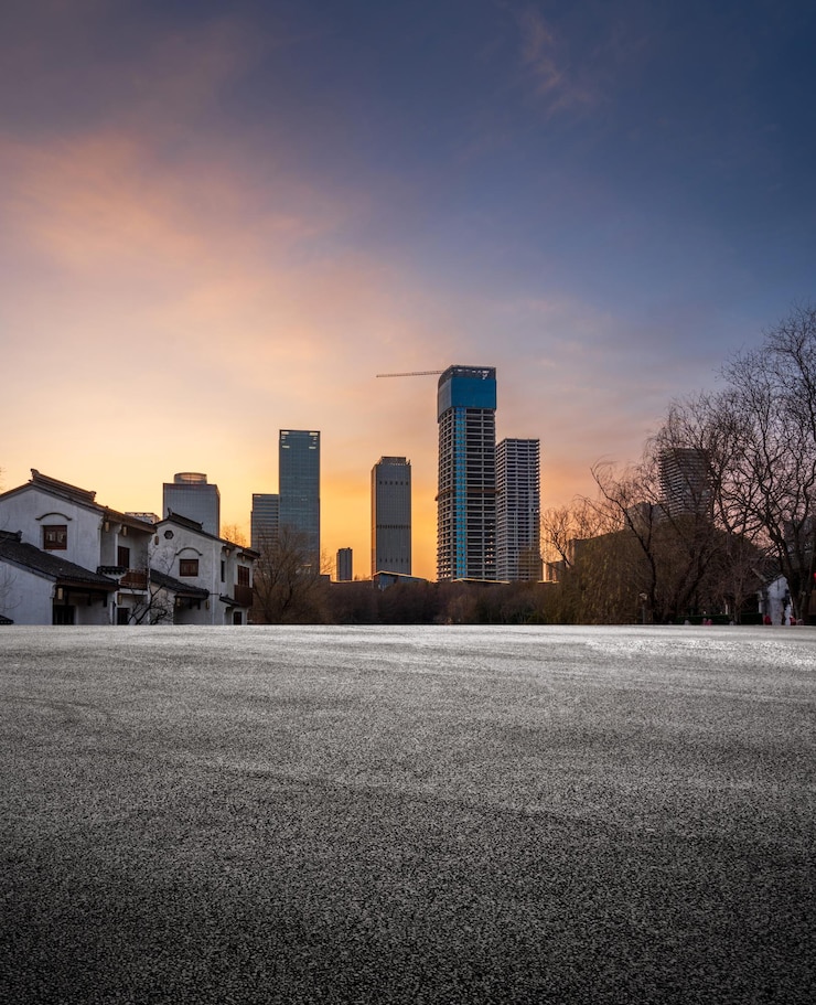 Foto een prachtige mengeling van traditionele en moderne architectuur bij zonsondergang