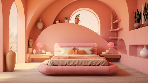 Een prachtige minimalistische slaapkamer in Memphis stijl.
