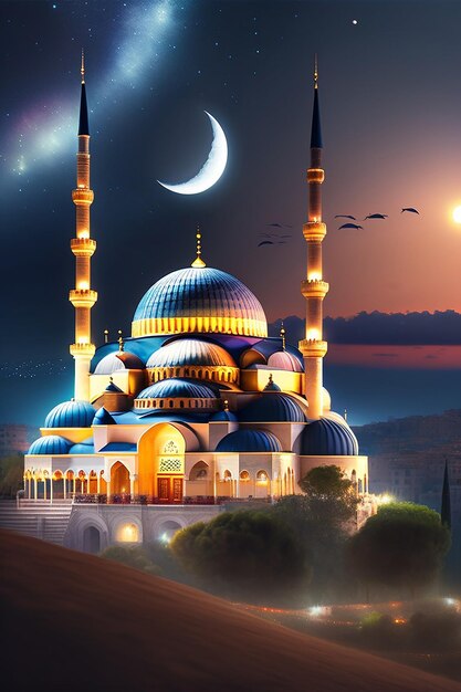 Een prachtige moskee met een halve maan.
