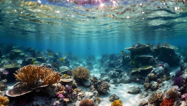 Een prachtige onderwater oceaan vol kleuren en koralen veel zeeschelpen