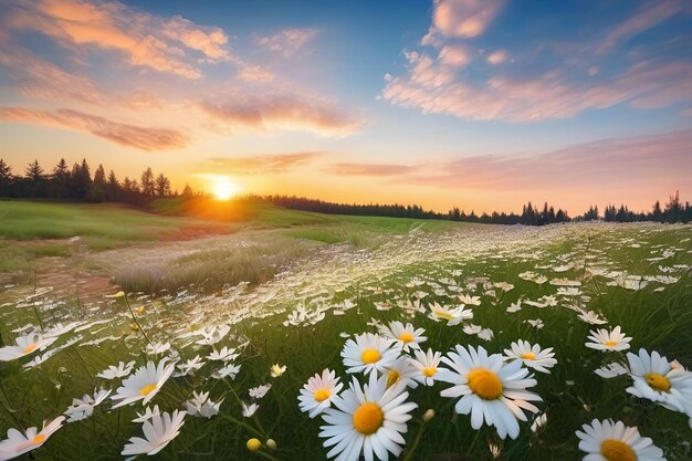 Een prachtige zonovergoten lente zomer weide Natuurlijke kleurrijke panoramische landschap met veel wilde