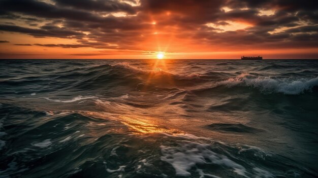 Een prachtige zonsondergang boven de oceaan die door AI is gegenereerd