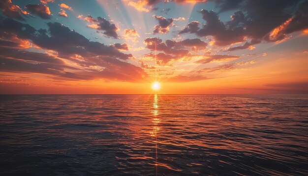 Een prachtige zonsondergang over de oceaan met een paar wolken in de lucht