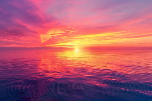 Een prachtige zonsondergang over de oceaan met een roze en oranje hemel
