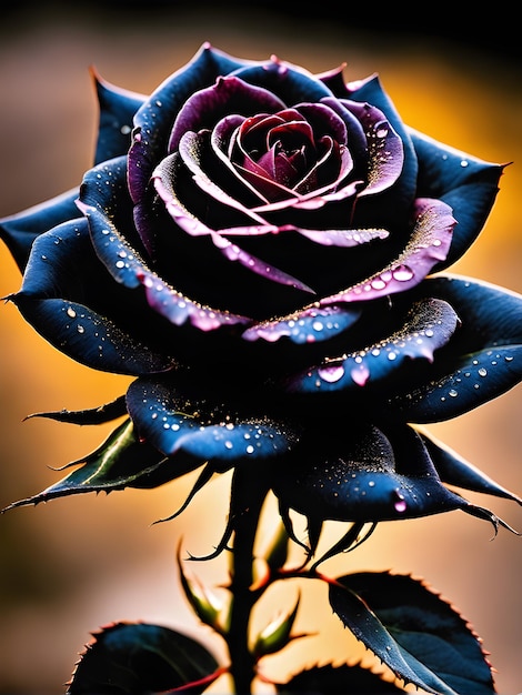 Foto een prachtige zwartgouden roze bloem