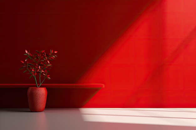 Een productpresentatie kan worden verbeterd met een levendige rode achtergrond van een studio met een lege kamer