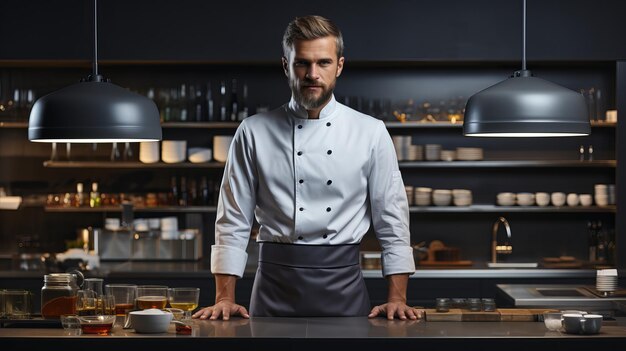 Een professionele kok in de ruime keuken wast en bereidt groenten voor Banner plaats voor tekst