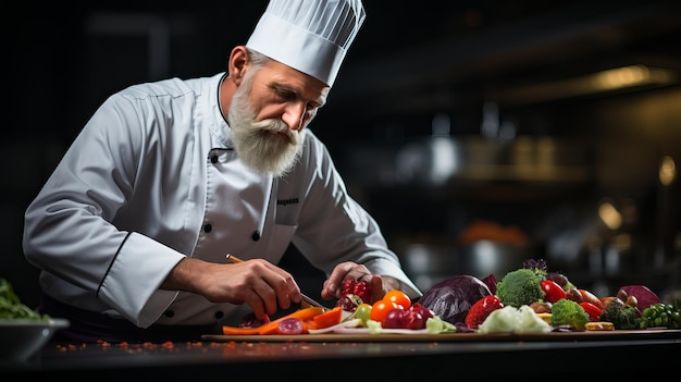 Foto een professionele kok in de ruime keuken wast en bereidt groenten voor banner plaats voor tekst