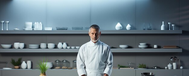 Foto een professionele kok in de ruime keuken wast en bereidt groenten voor banner plaats voor tekst