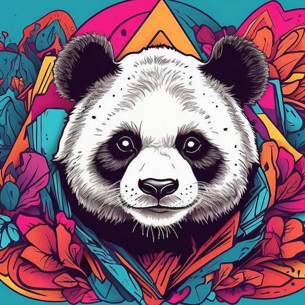 Foto een psychedelisch grafisch ontwerp met een panda gebruik de ontwerpstijl van rvca kledingmerk