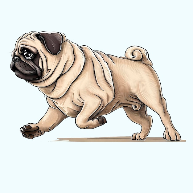 Foto een pug hond die in de straat loopt